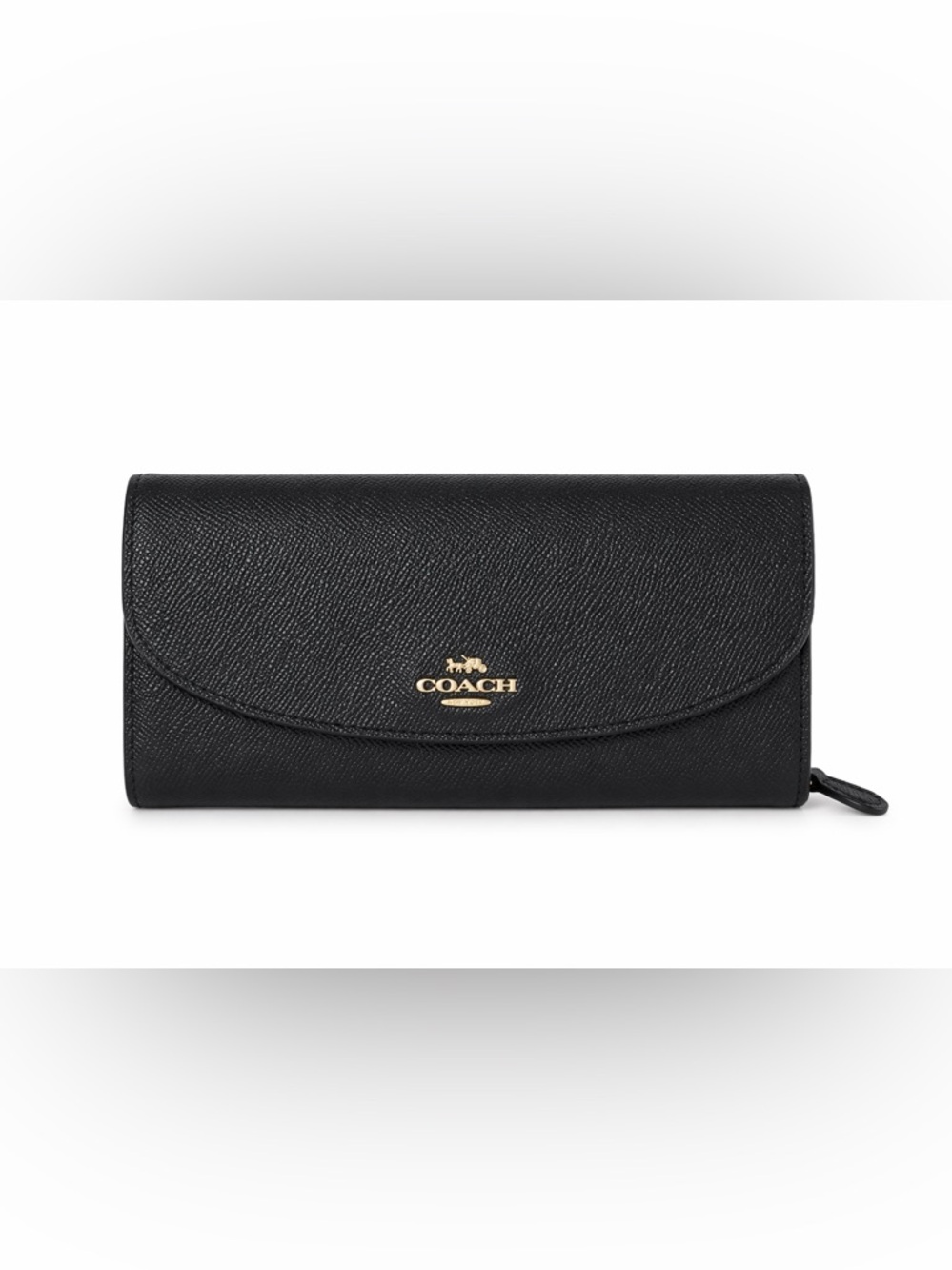 COACH Black Saffiano Leather Continental Envelope Wallet with Gold Logo